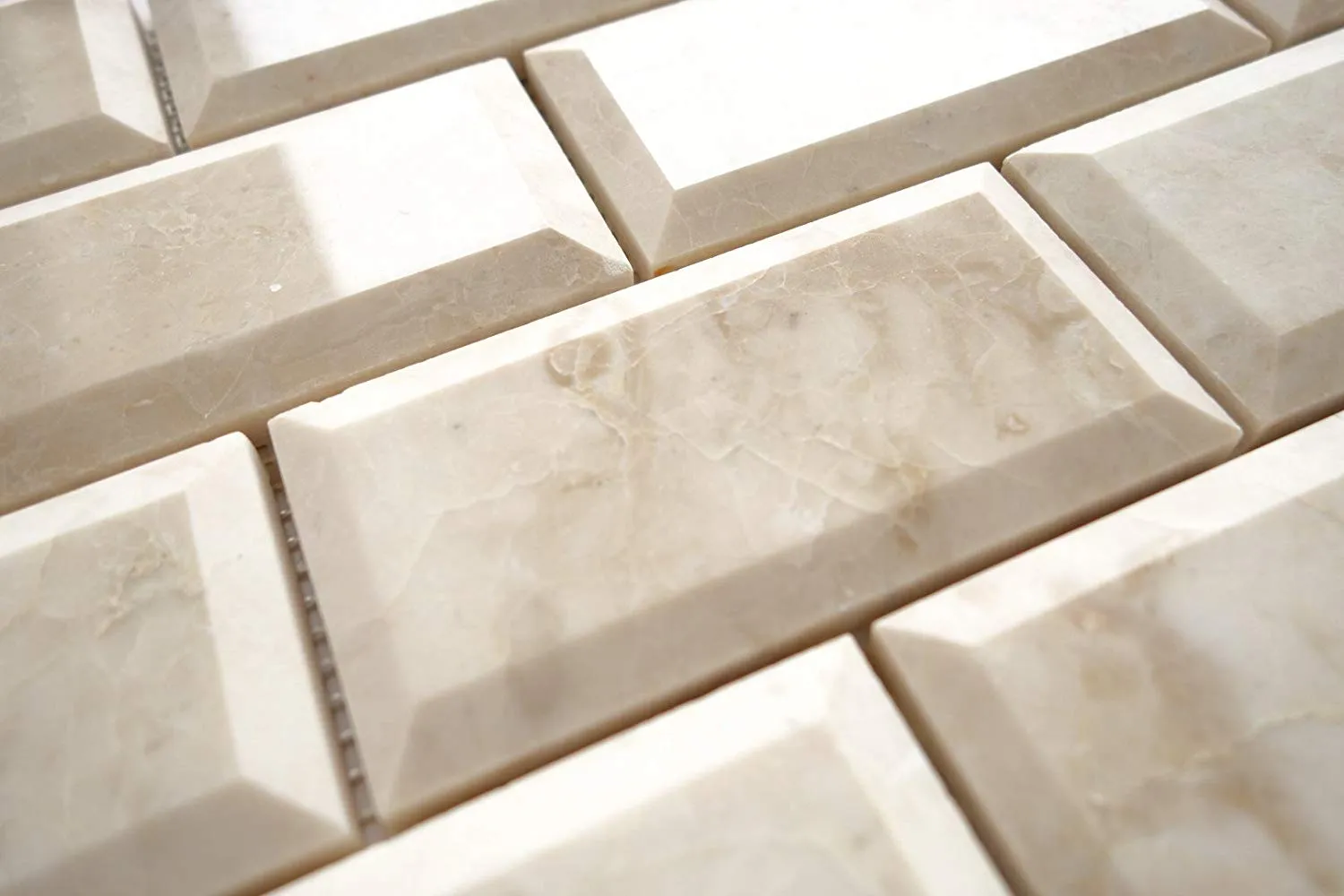 Cappuccino Marble 2X4 Deep-Beveled Polished Brick Mosaic Tile - STANDARD QUALITY - Lot of 20 SHEETS