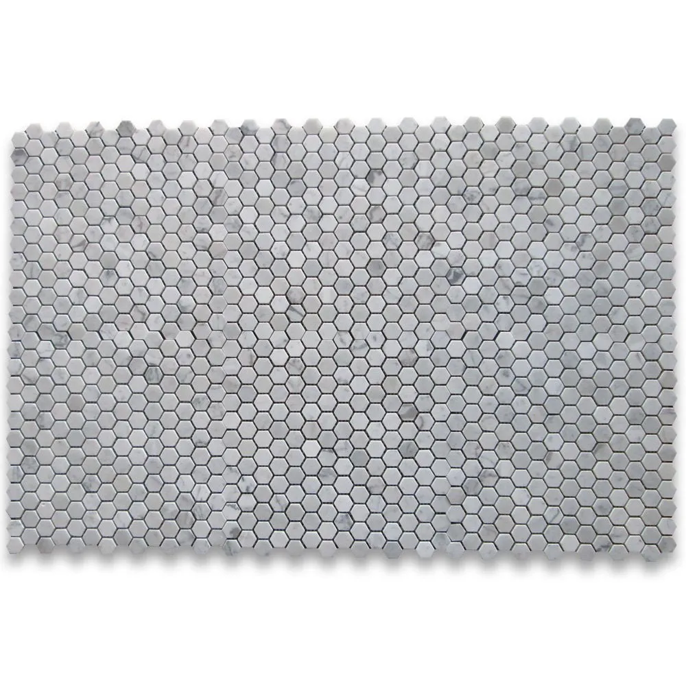 Carrara White (Bianco Carrera) 1" Hexagon Mosaic Tile Polished