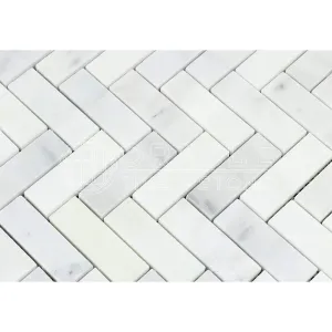 Carrara White Italian (Bianco Carrara) Marble 1 X 3 Herringbone Mosaic Tile, Polished