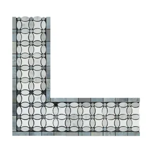 Carrara White Italian (Bianco Carrara) Marble Florida Flower Border with Blue & Gray Marble, Polished