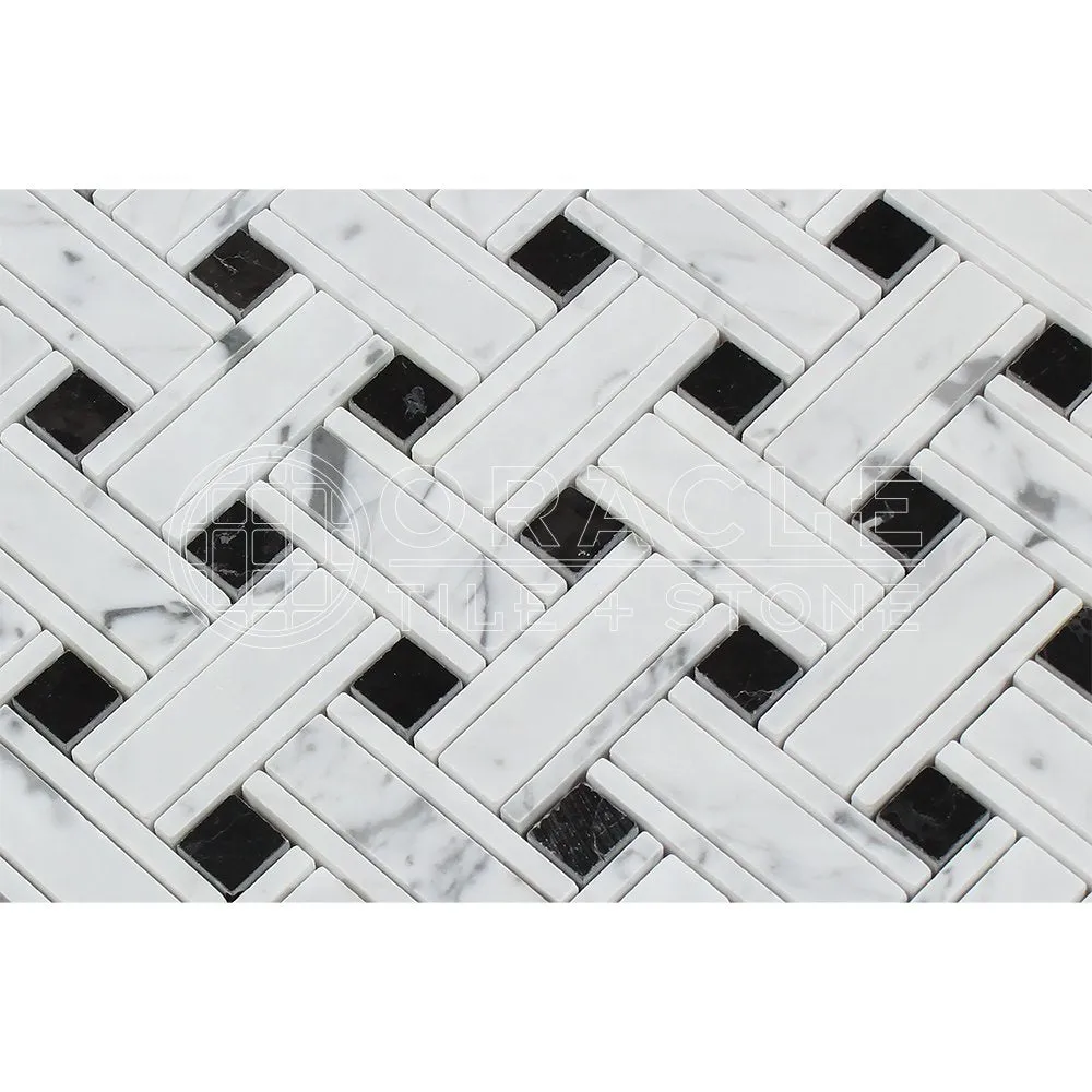 Carrara White Italian (Bianco Carrara) Marble Triple-Weave with Black Marble Dots, Polished