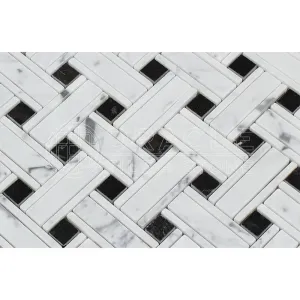 Carrara White Italian (Bianco Carrara) Marble Triple-Weave with Black Marble Dots, Polished
