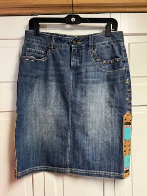 CF38-7 DENIM SKIRT W/BEADING SOWN SIDES-6 OR 28
