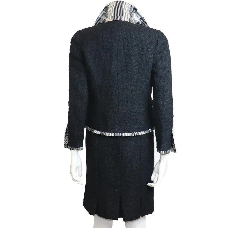 CHANEL Black Boucle w/ Stripes and Gold Accents Skirt Suit (5PC) Circa 1990s | Size 34