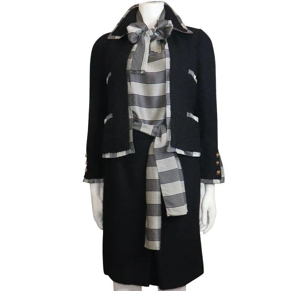 CHANEL Black Boucle w/ Stripes and Gold Accents Skirt Suit (5PC) Circa 1990s | Size 34