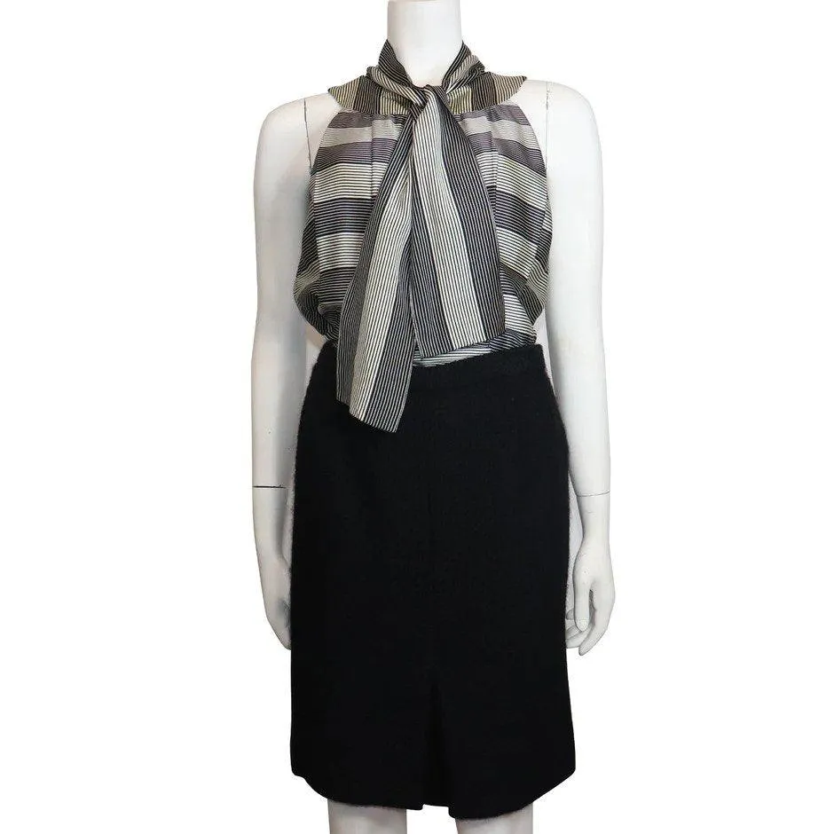 CHANEL Black Boucle w/ Stripes and Gold Accents Skirt Suit (5PC) Circa 1990s | Size 34