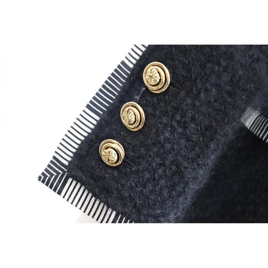 CHANEL Black Boucle w/ Stripes and Gold Accents Skirt Suit (5PC) Circa 1990s | Size 34