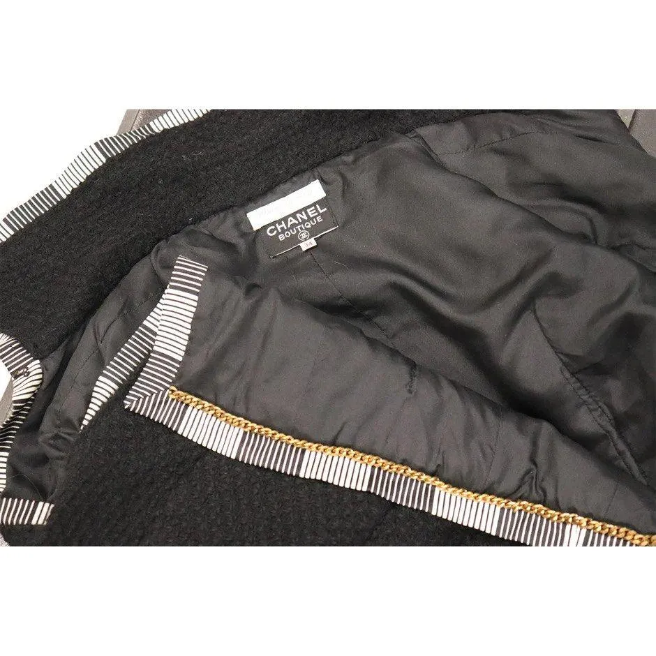 CHANEL Black Boucle w/ Stripes and Gold Accents Skirt Suit (5PC) Circa 1990s | Size 34