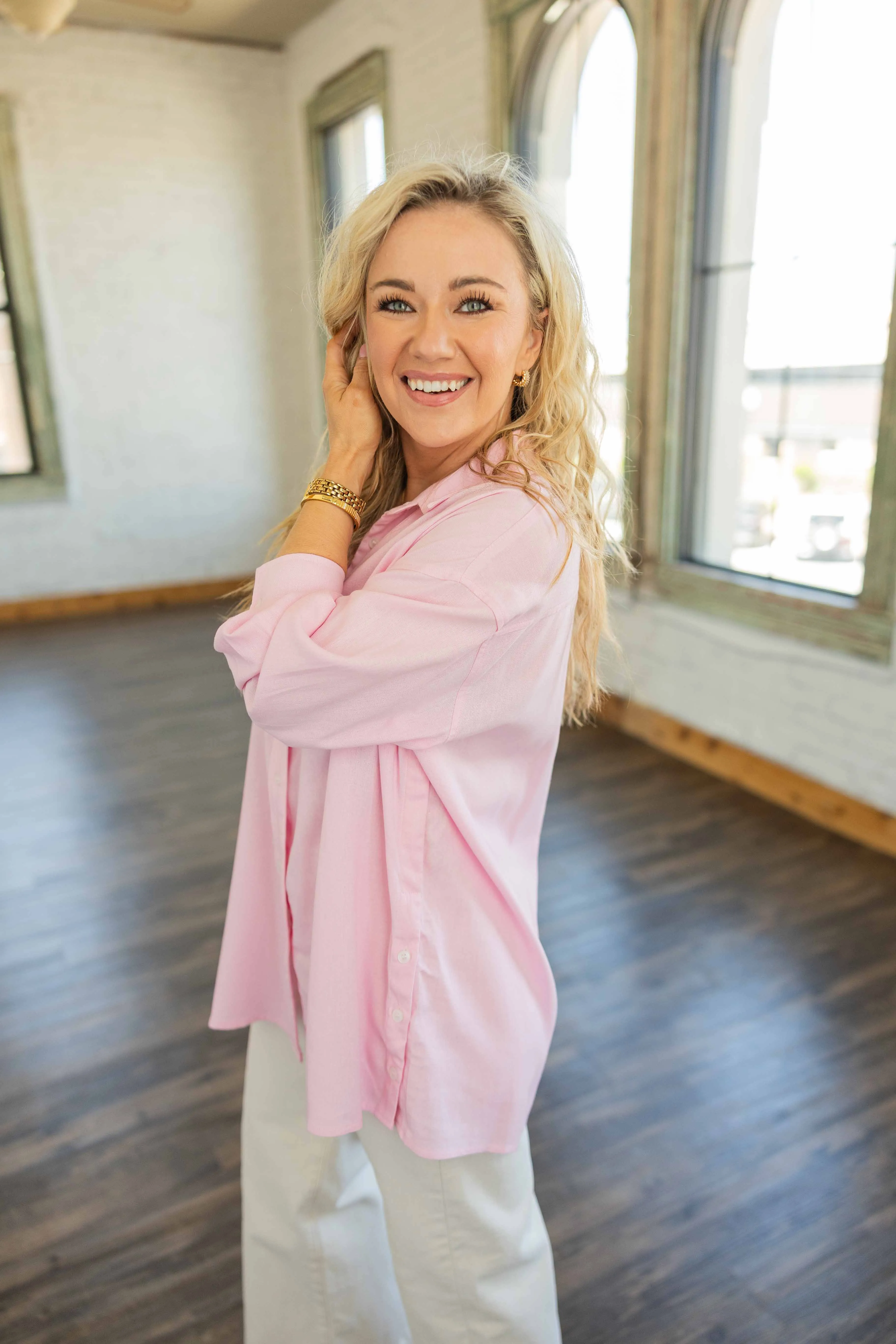 CHARLEIGH LONG SLEEVE BUTTON UP TOP