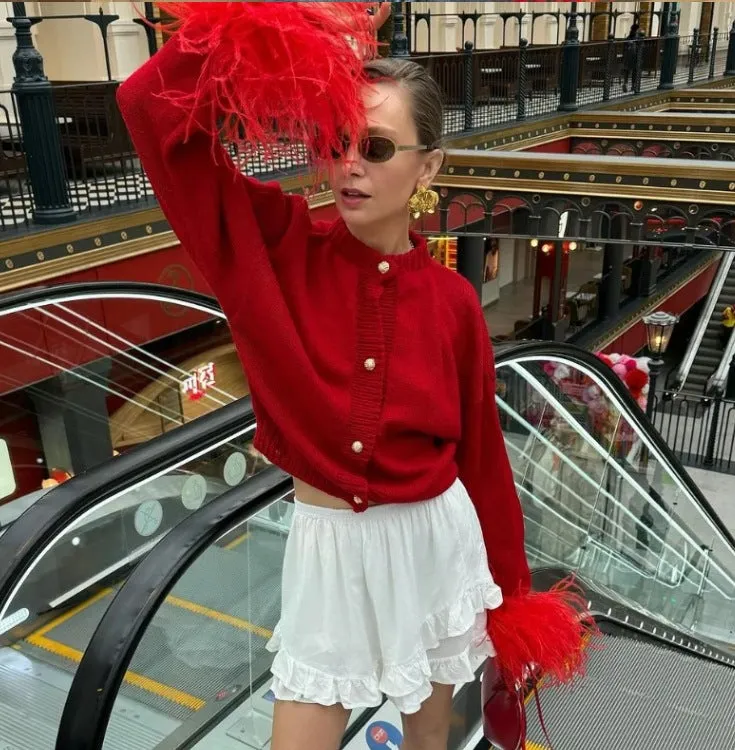 Chic Button-Up Knitted Cardigan with Luxe Furry Cuff Details