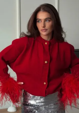 Chic Button-Up Knitted Cardigan with Luxe Furry Cuff Details