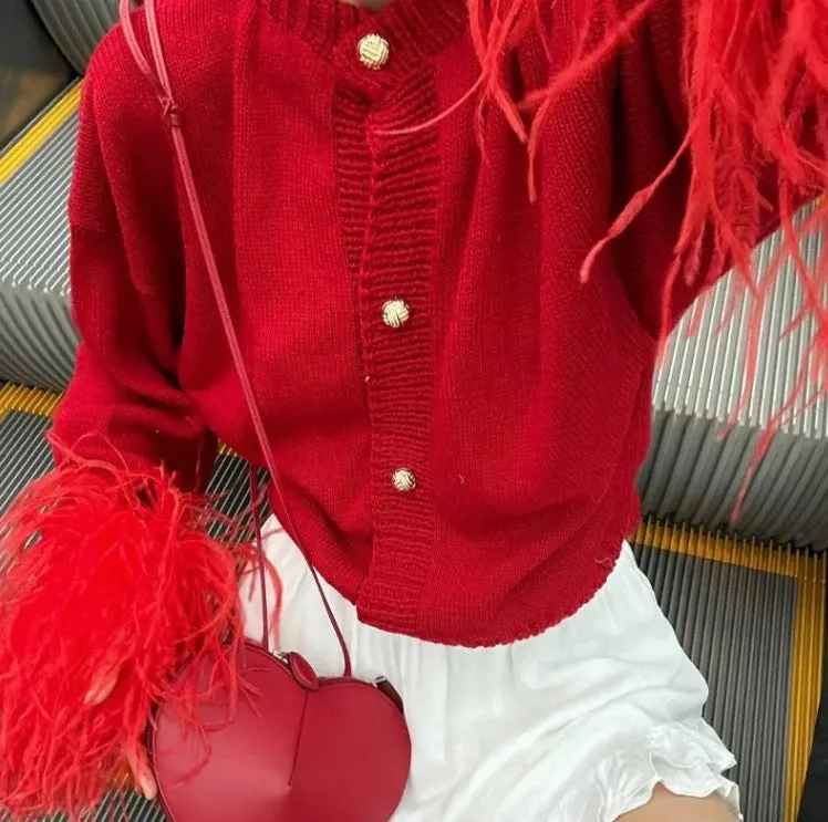 Chic Button-Up Knitted Cardigan with Luxe Furry Cuff Details
