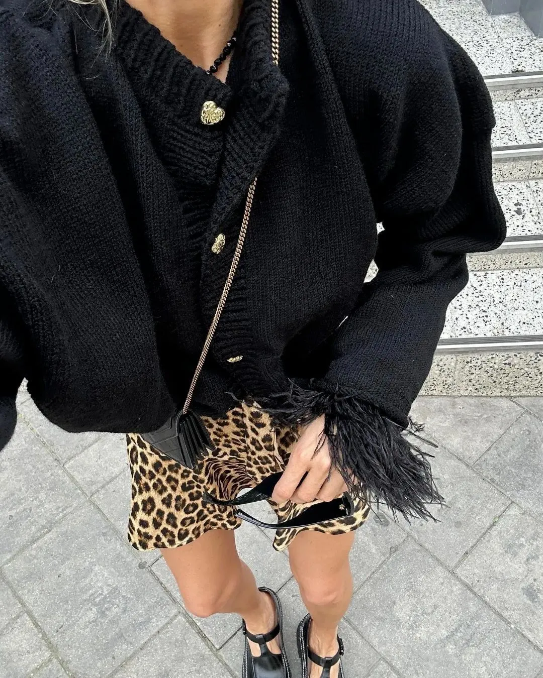 Chic Button-Up Knitted Cardigan with Luxe Furry Cuff Details