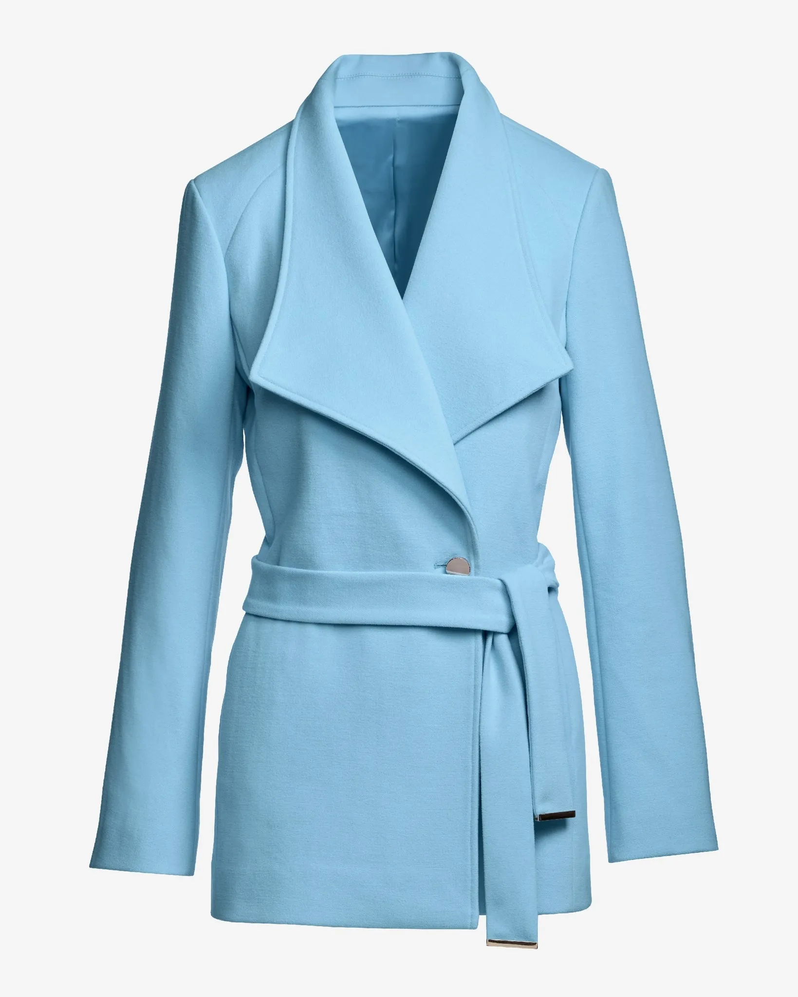 Chic Tie Waist Fully Lined Hip Length Coat Airy Blue