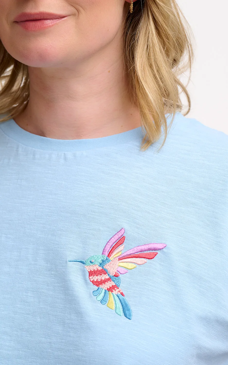 Chrissy Relaxed Tank T-Shirt Pale Blue Tropical Hummingbird