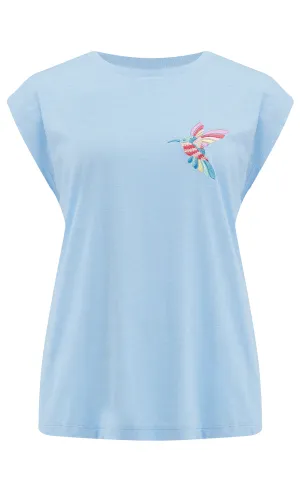 Chrissy Relaxed Tank T-Shirt Pale Blue Tropical Hummingbird