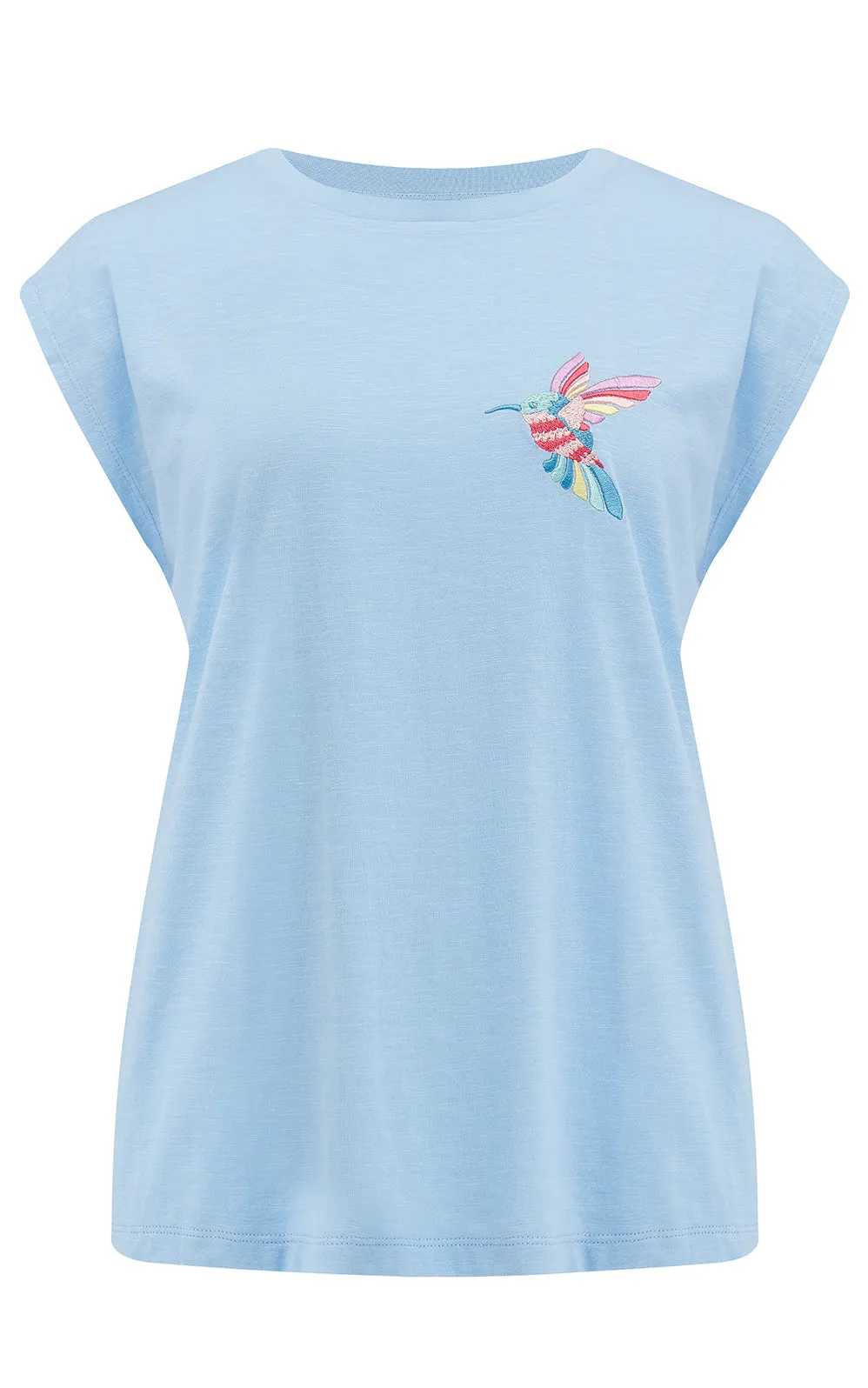 Chrissy Relaxed Tank T-Shirt Pale Blue Tropical Hummingbird