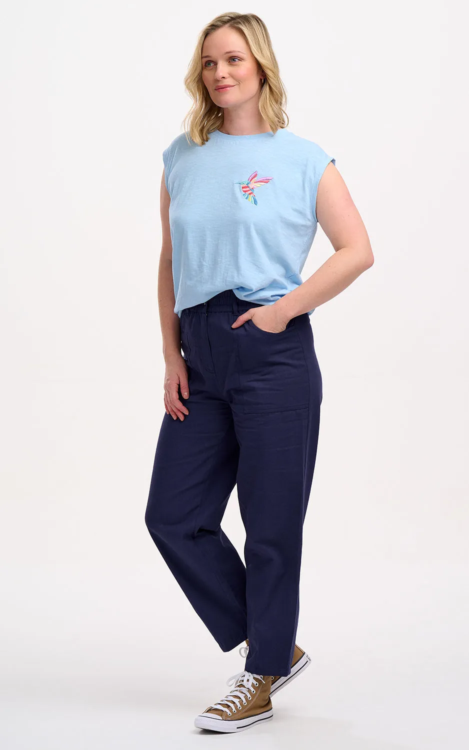 Chrissy Relaxed Tank T-Shirt Pale Blue Tropical Hummingbird