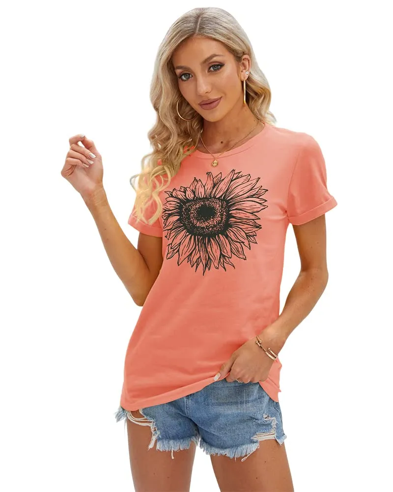 Cicy Bell Women's T Shirts Short Sleeve Tees Sunflower Graphic Loose Summer Tops