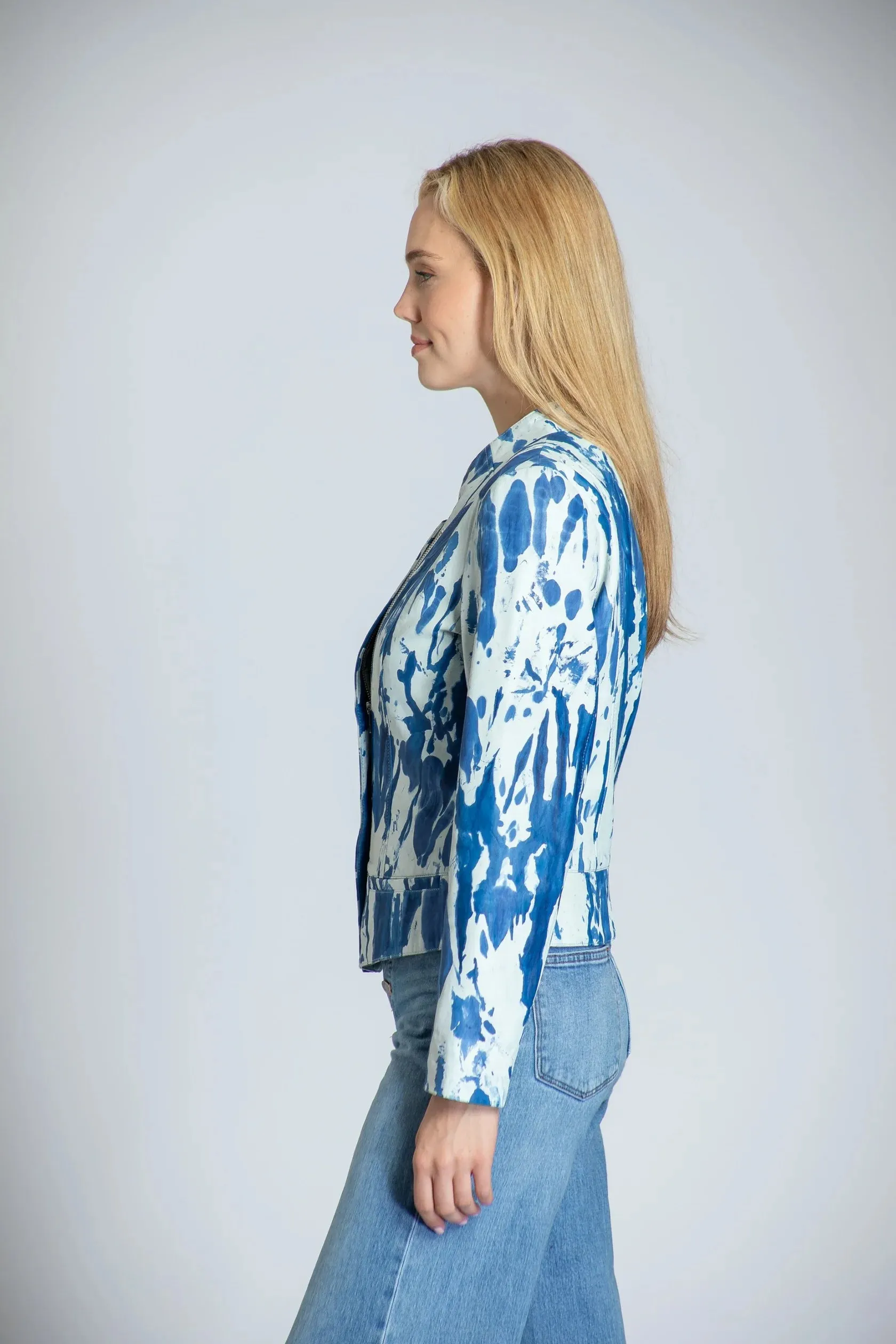 Collarless Lamb Leather Jacket - Chibbori