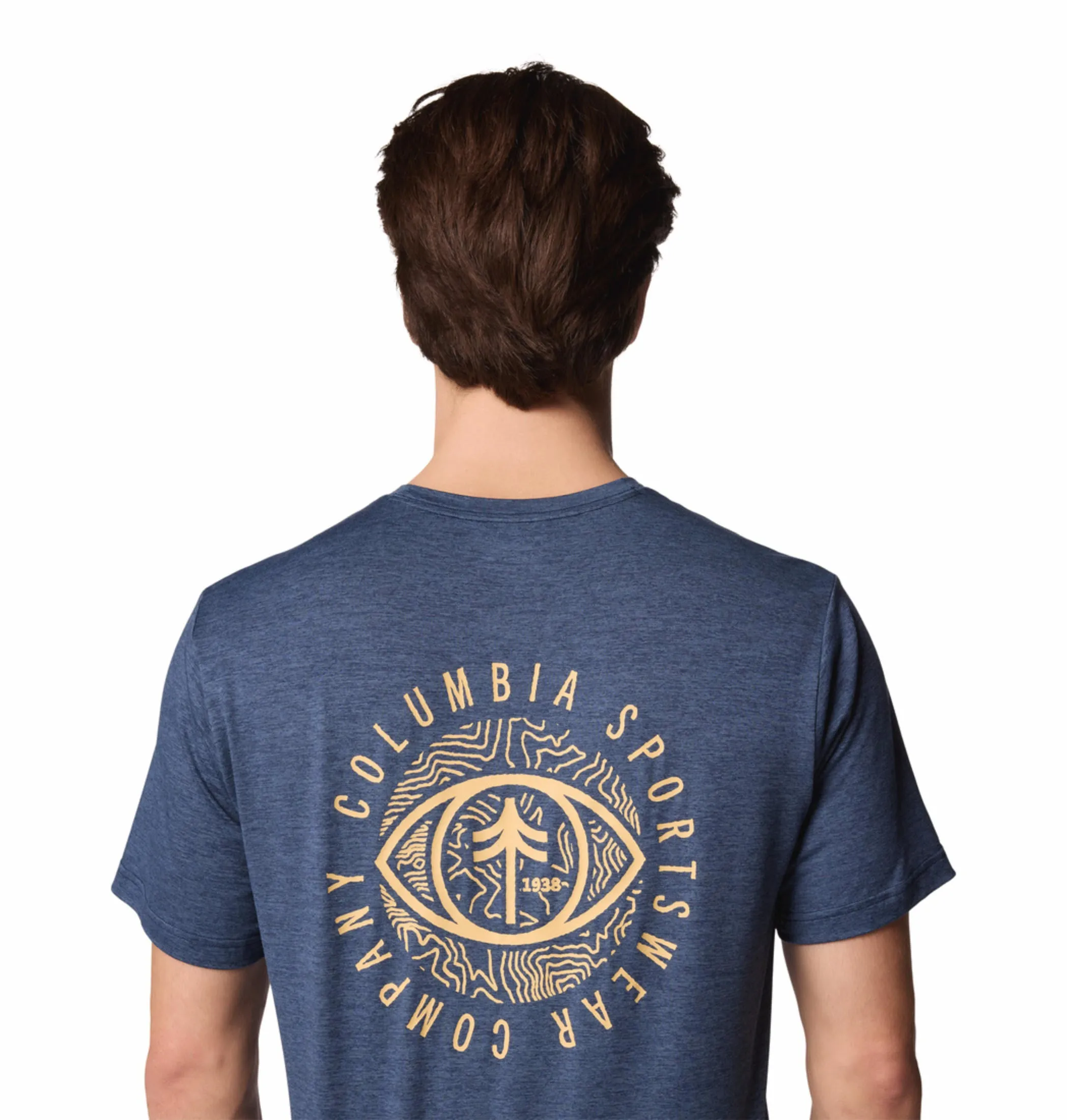 Columbia Mens Navy Blue Omni-Shade Kwick Hike Back Graphic Short Sleeve Tshirt