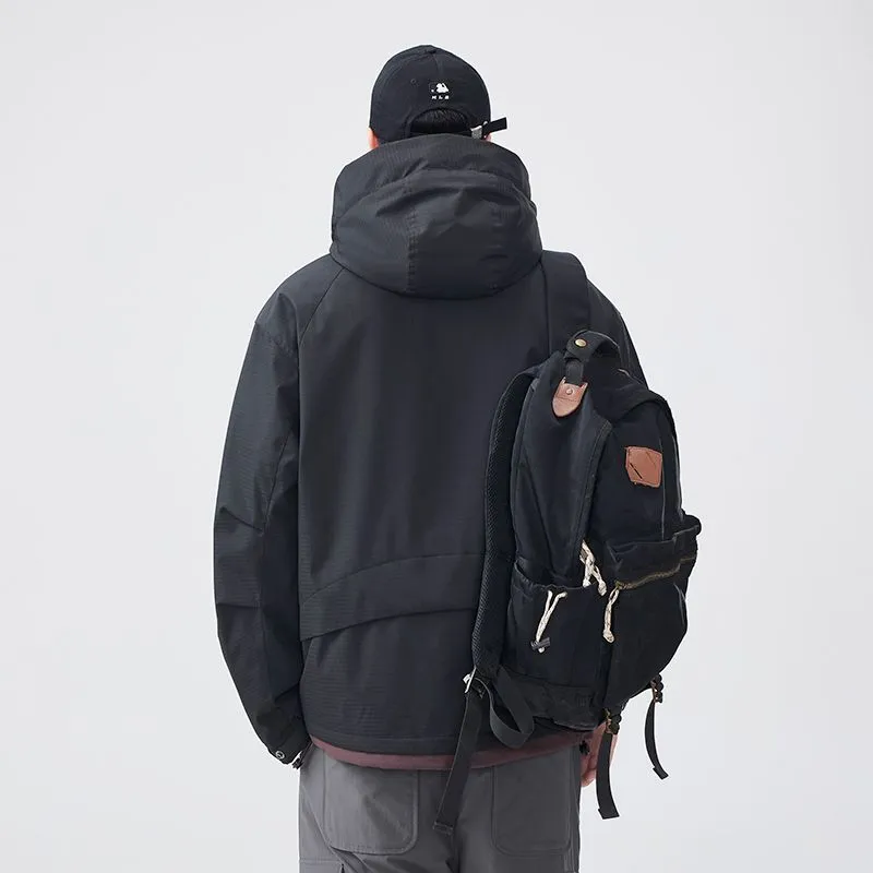 Comfortable Relaxed-Fit Hooded Field Trucker Jacket with Patchwork Design