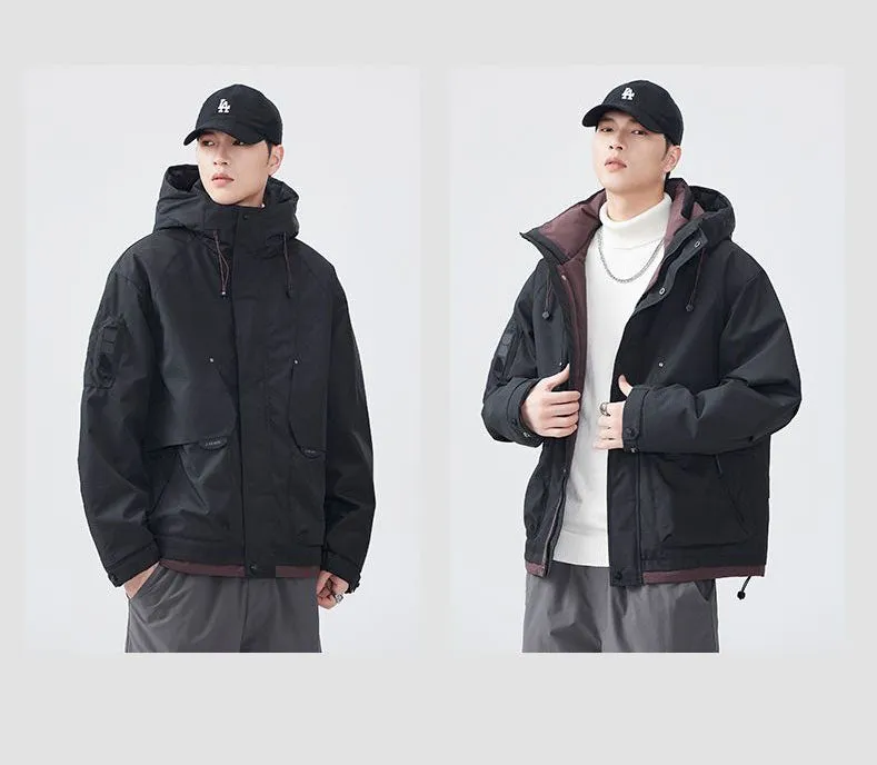 Comfortable Relaxed-Fit Hooded Field Trucker Jacket with Patchwork Design