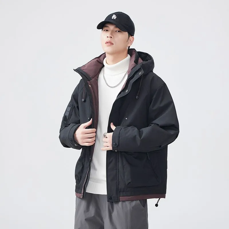 Comfortable Relaxed-Fit Hooded Field Trucker Jacket with Patchwork Design