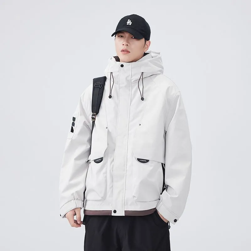 Comfortable Relaxed-Fit Hooded Field Trucker Jacket with Patchwork Design