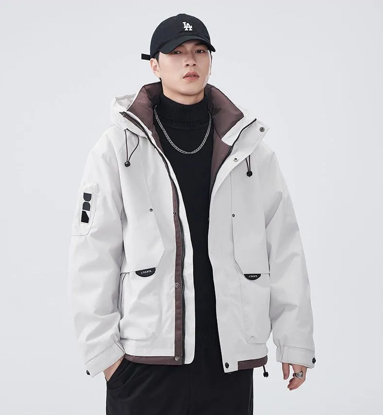 Comfortable Relaxed-Fit Hooded Field Trucker Jacket with Patchwork Design