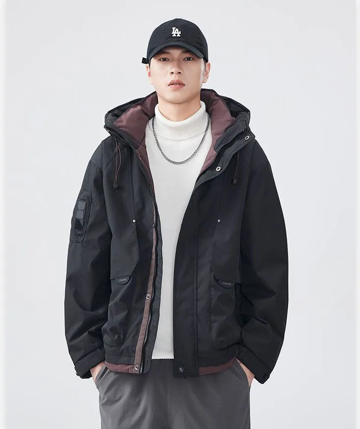 Comfortable Relaxed-Fit Hooded Field Trucker Jacket with Patchwork Design