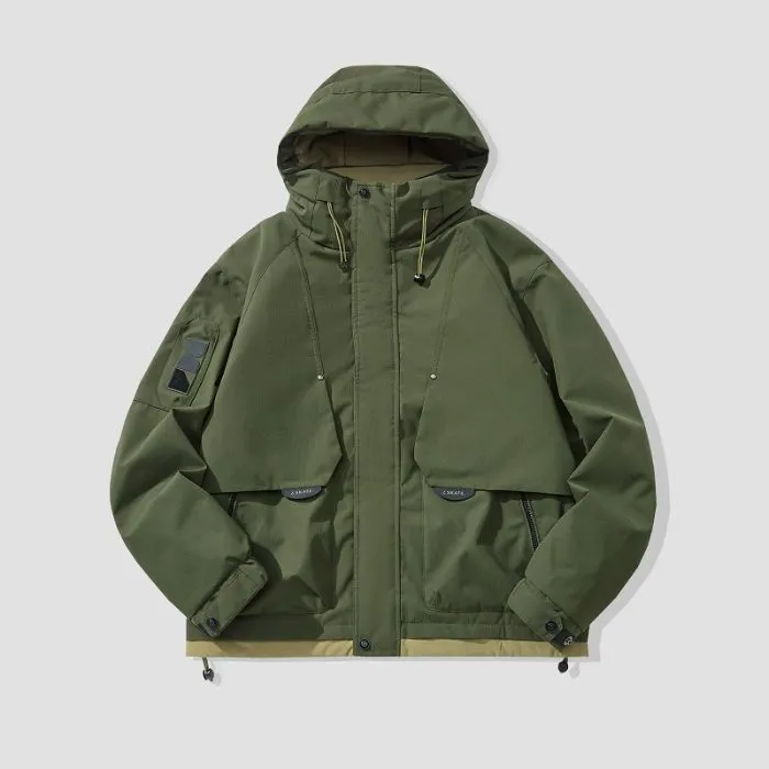 Comfortable Relaxed-Fit Hooded Field Trucker Jacket with Patchwork Design