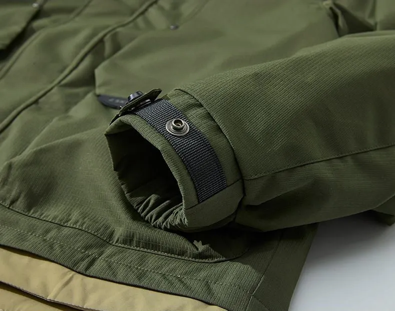 Comfortable Relaxed-Fit Hooded Field Trucker Jacket with Patchwork Design