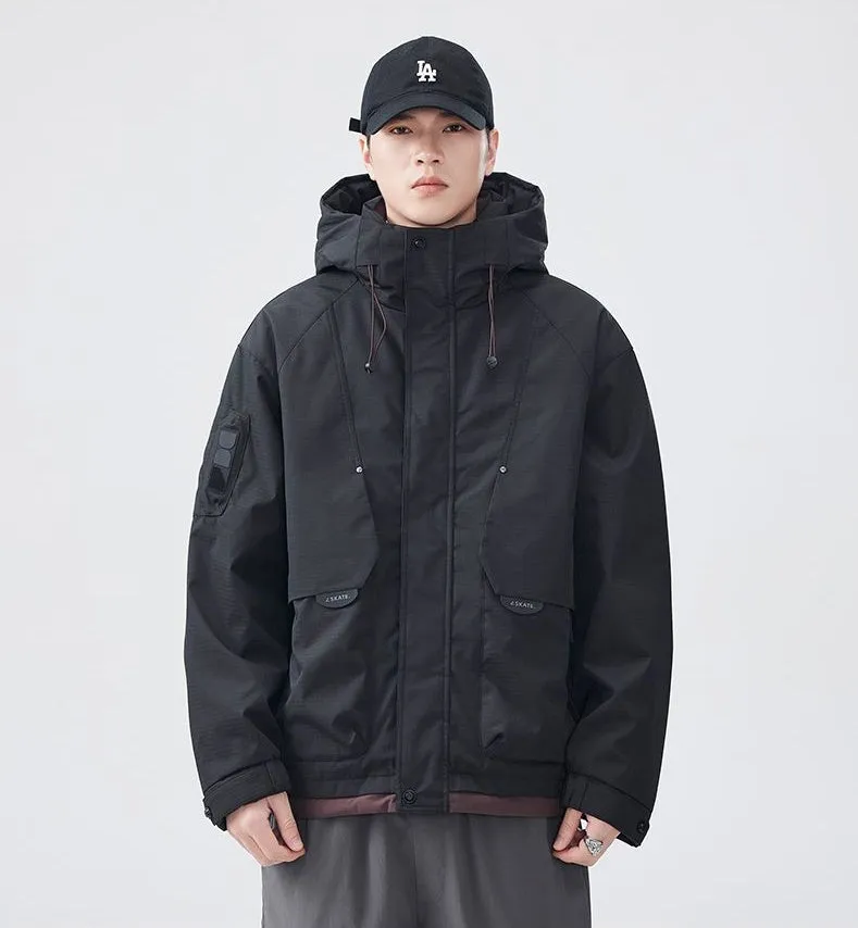 Comfortable Relaxed-Fit Hooded Field Trucker Jacket with Patchwork Design