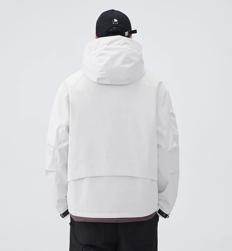 Comfortable Relaxed-Fit Hooded Field Trucker Jacket with Patchwork Design