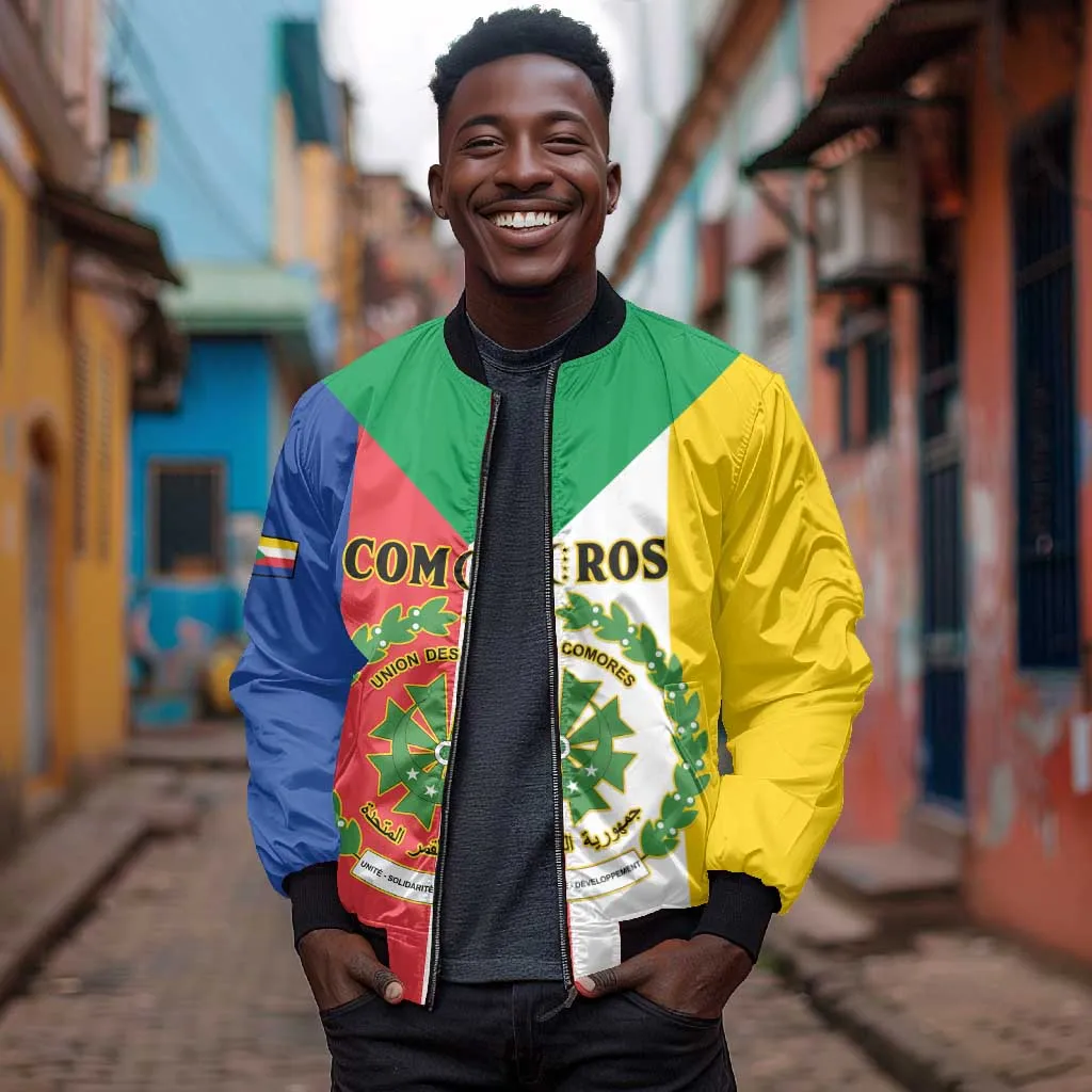 Comoros Coat Of Arms Flag Style Bomber Jacket LT15