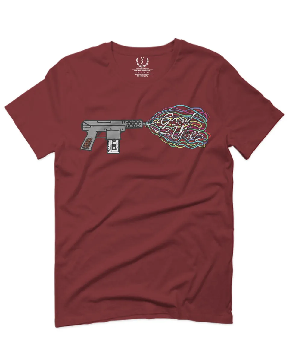 Cool Graphic Good Vibes Cassette Gun Music Love For men T Shirt
