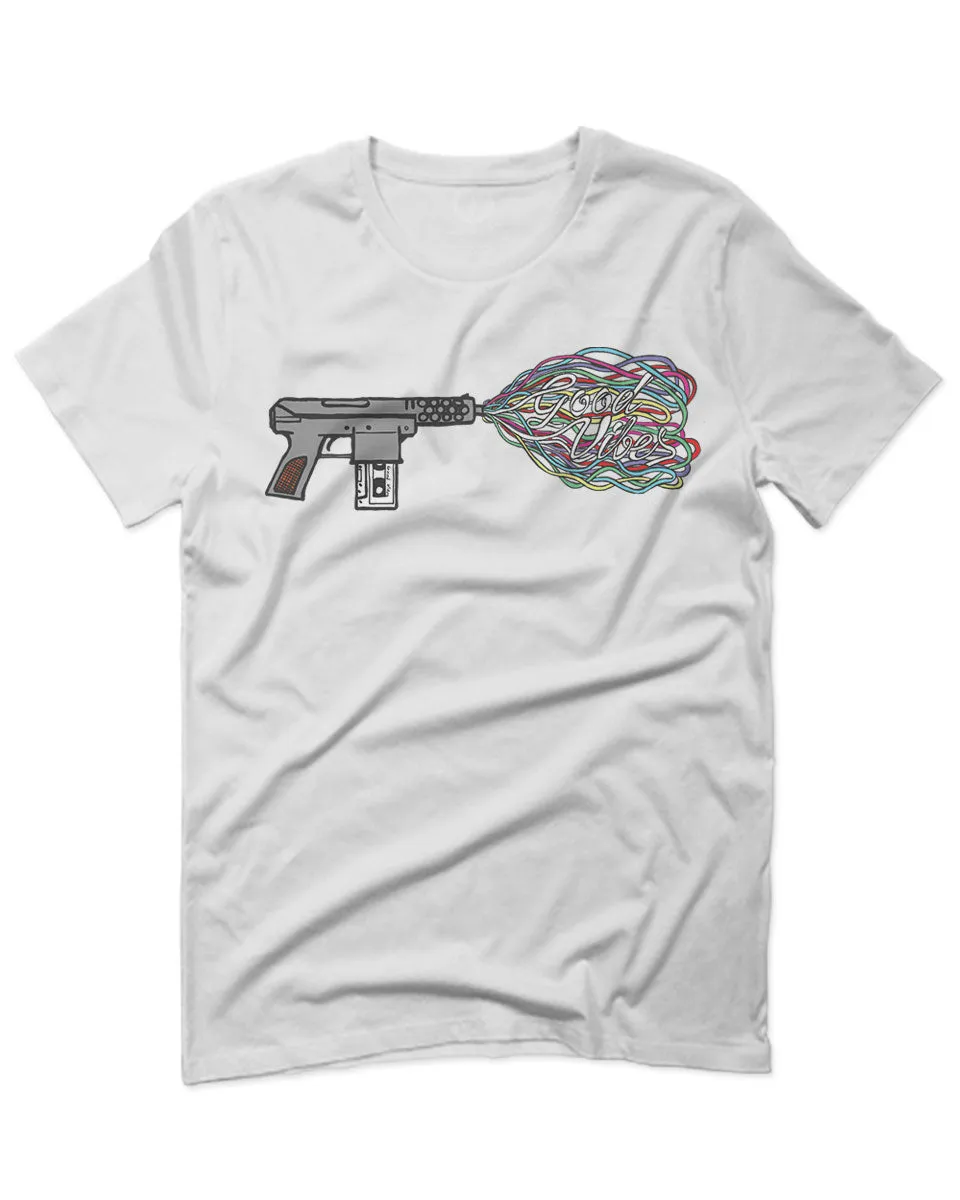 Cool Graphic Good Vibes Cassette Gun Music Love For men T Shirt