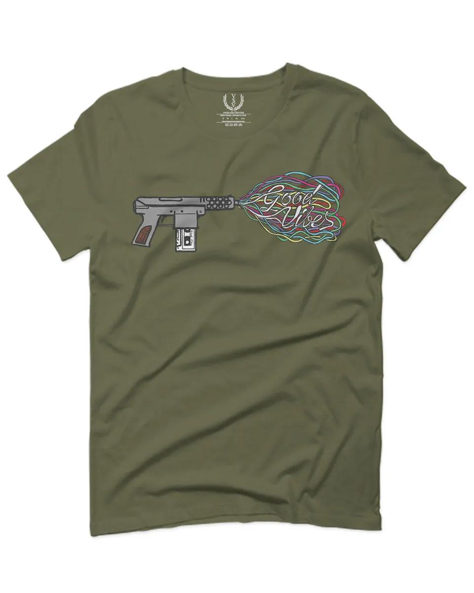 Cool Graphic Good Vibes Cassette Gun Music Love For men T Shirt