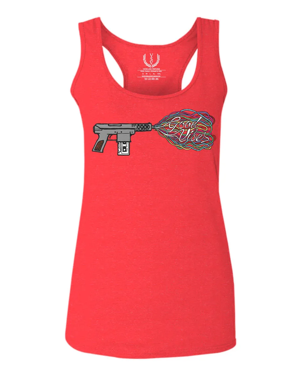 Cool Graphic Good Vibes Cassette Gun Music Love  women's Tank Top sleeveless Racerback
