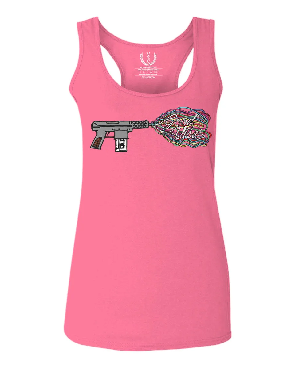 Cool Graphic Good Vibes Cassette Gun Music Love  women's Tank Top sleeveless Racerback