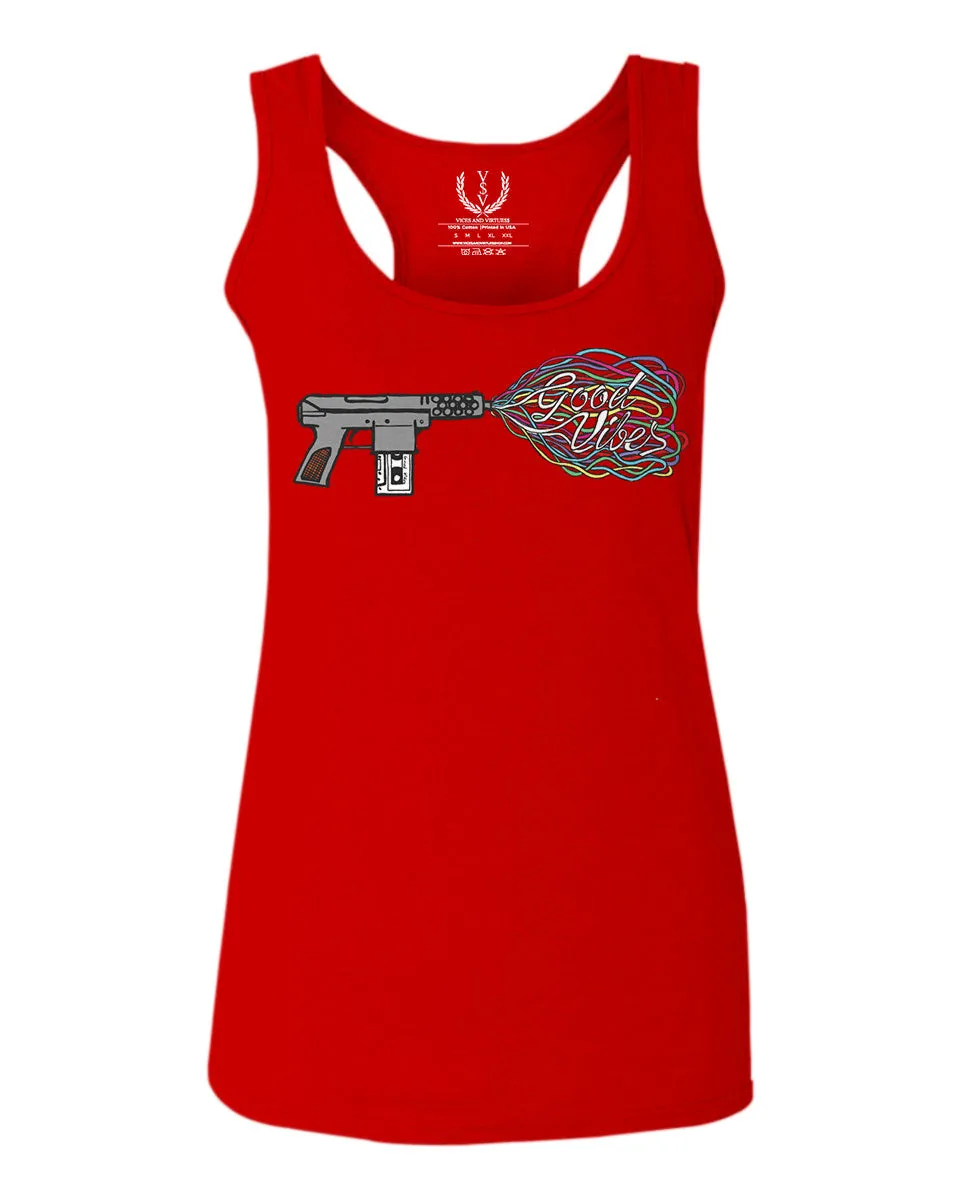 Cool Graphic Good Vibes Cassette Gun Music Love  women's Tank Top sleeveless Racerback