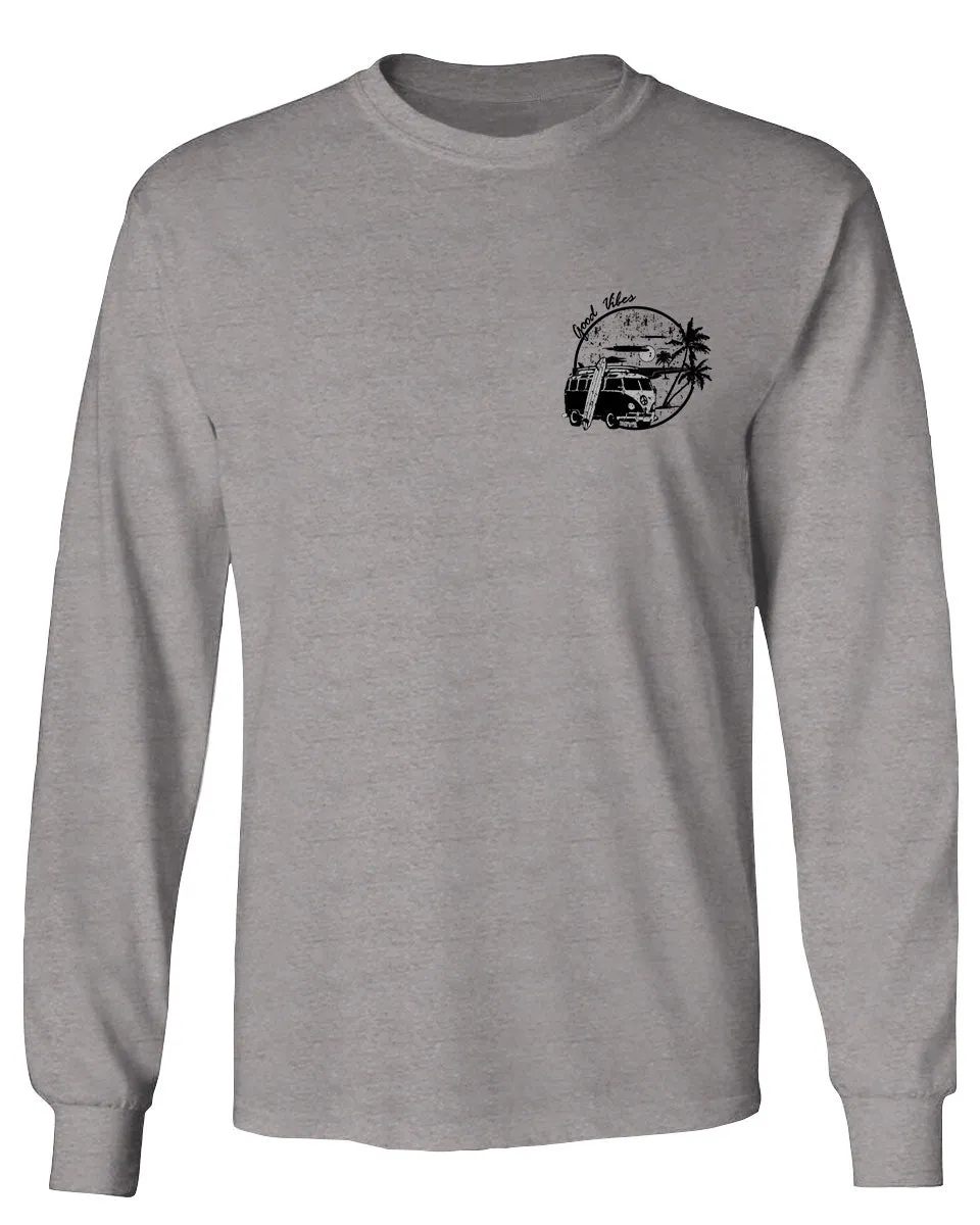 Cool Hipster Good Vibes Vintage Graphic surf Beach Print Summer mens Long sleeve t shirt