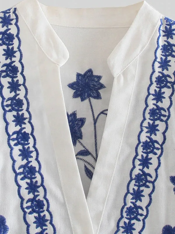 Cotton Loose Women Embroidered Cardigan Shirts