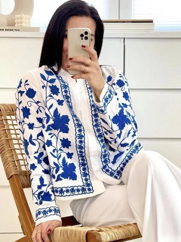 Cotton Loose Women Embroidered Cardigan Shirts