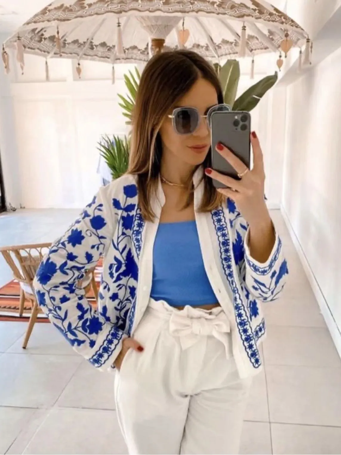Cotton Loose Women Embroidered Cardigan Shirts