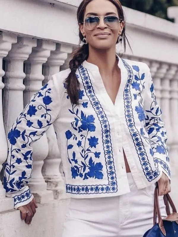Cotton Loose Women Embroidered Cardigan Shirts