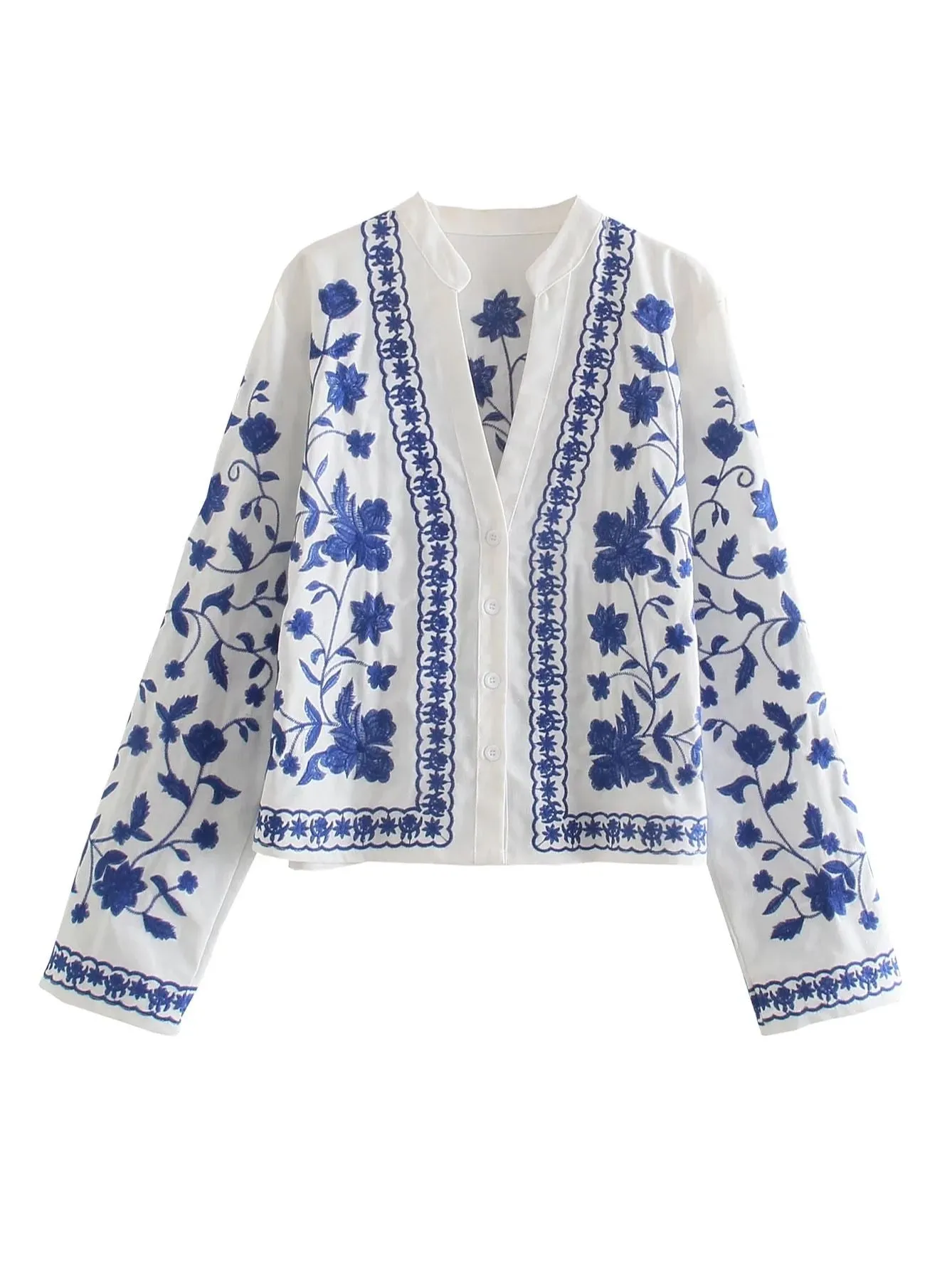 Cotton Loose Women Embroidered Cardigan Shirts