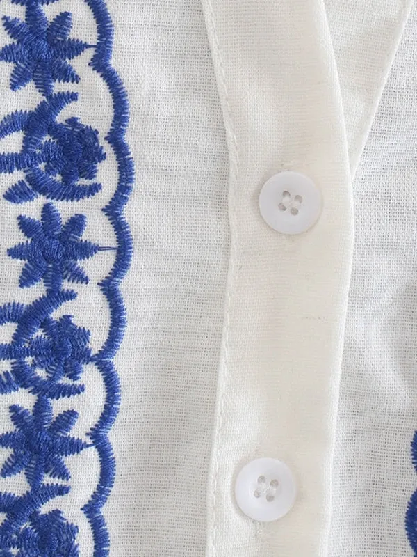 Cotton Loose Women Embroidered Cardigan Shirts