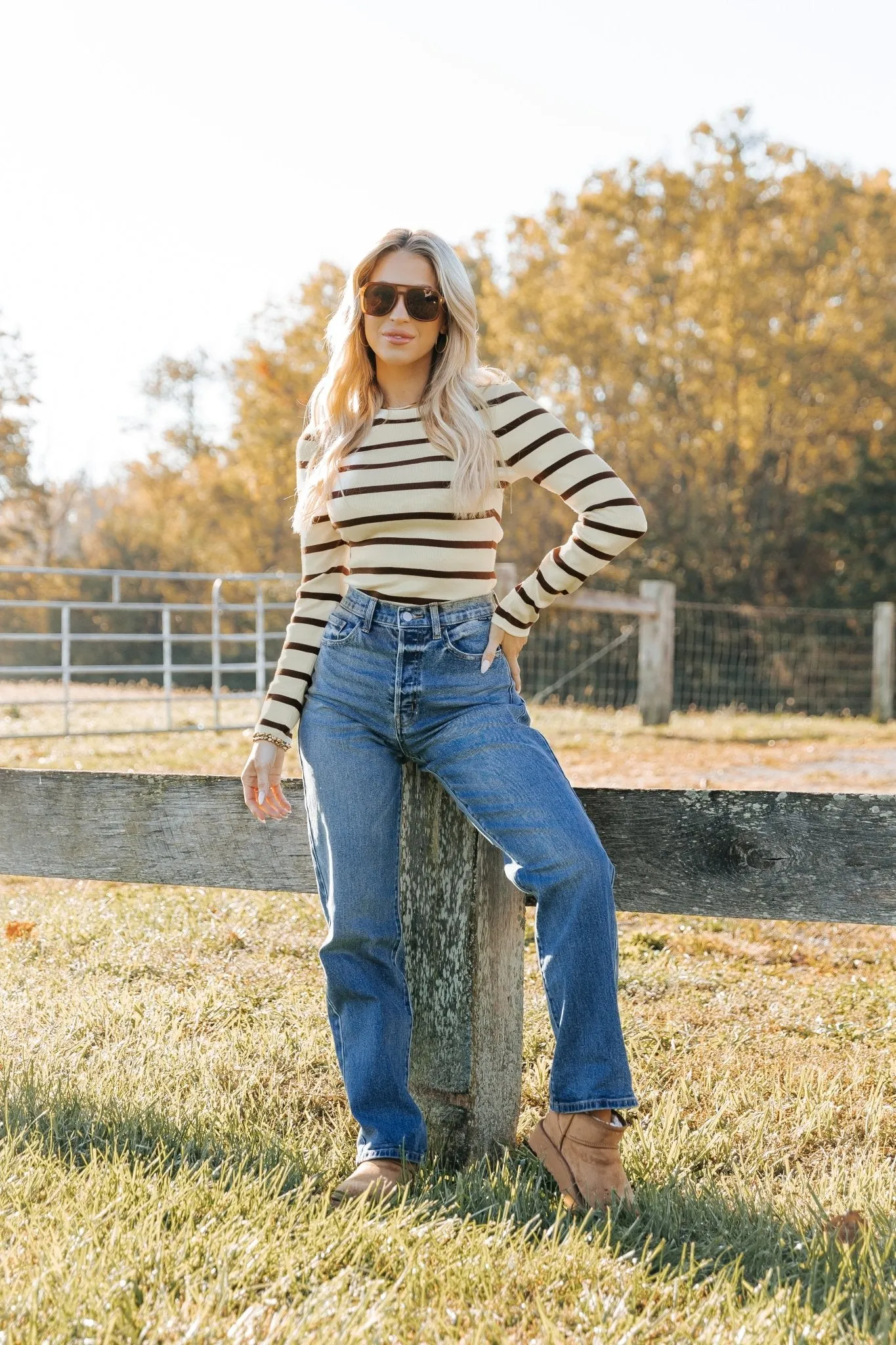 Cream and Brown Striped Bodysuit - FINAL SALE